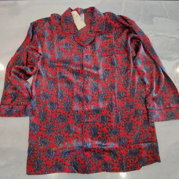 NWT 100% Silk Pajama Set- Long Sleeves + Pants | Vintage Asian Print PJ - Picture 2 of 8